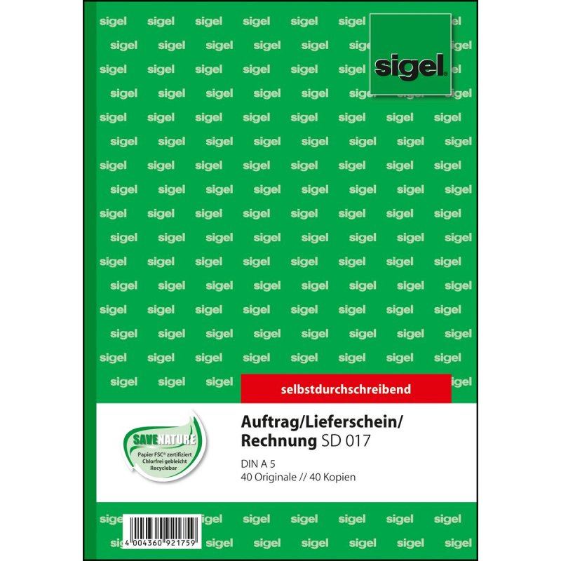 sigel Formularbuch "Auftrag/Lieferschein/Rechnung", A5