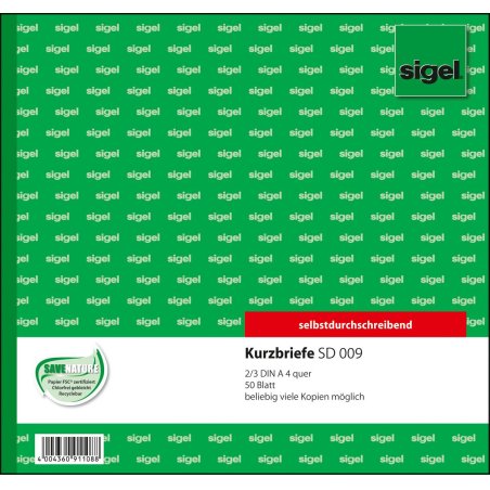 sigel Formularbuch "Kurzbrief", 2/3 A4, 50 Blatt, SD / CFB