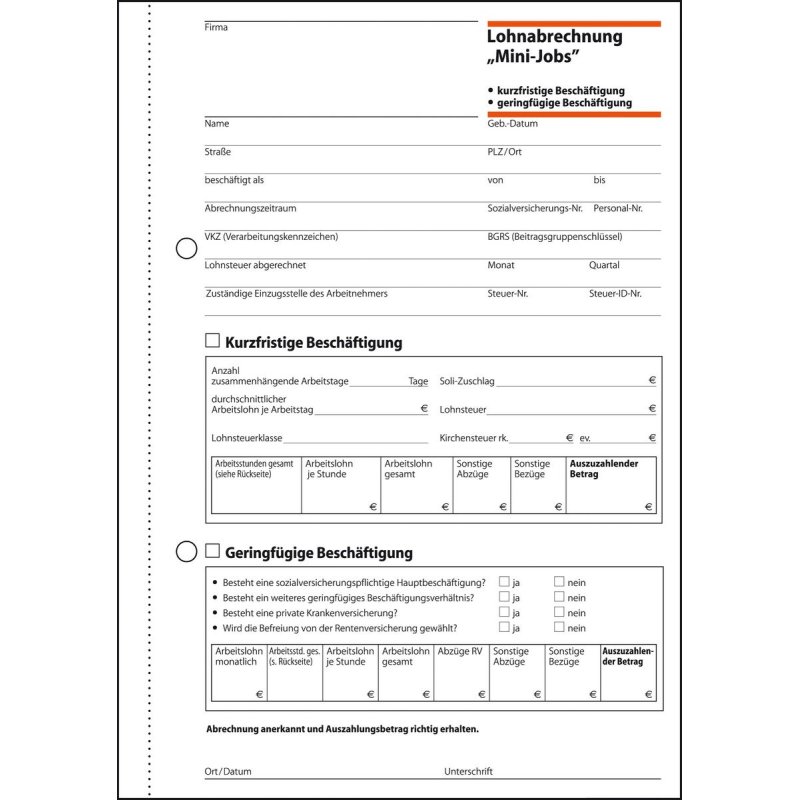 sigel Formularbuch "Lohnabrechnung für Mini-Jobs", A5