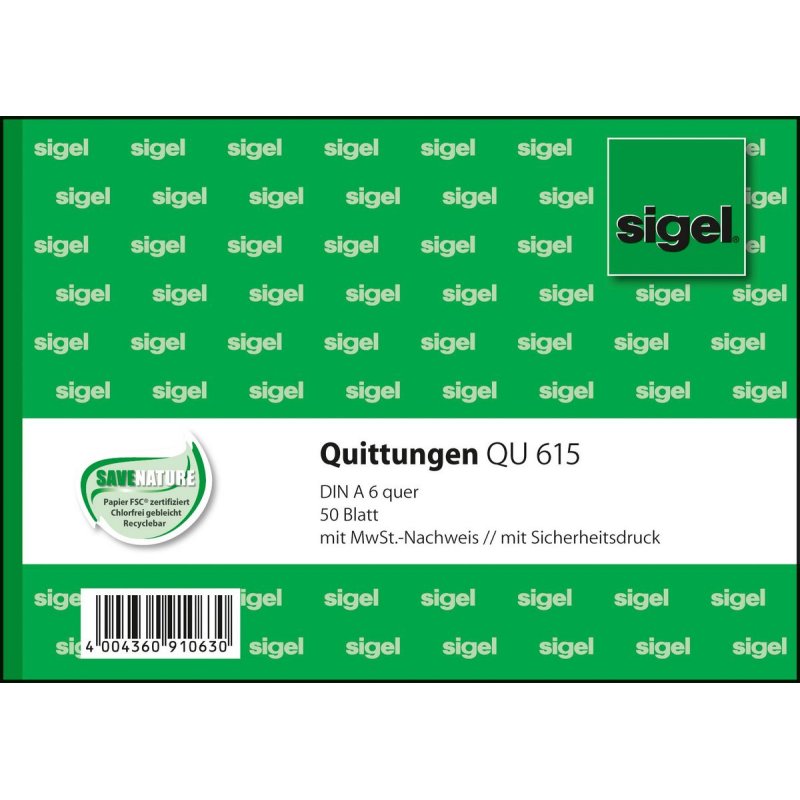 sigel Formularbuch "Quittung", mit MwSt.-Nachweis, A6 quer