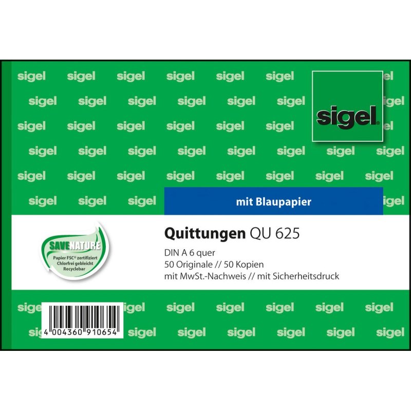 sigel Formularbuch "Quittung", mit MwSt.-Nachweis, A6 quer