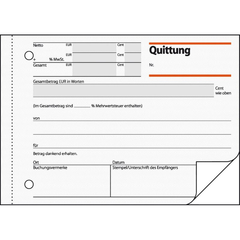 sigel Formularbuch "Quittung", mit MwSt.-Nachweis, A6 quer
