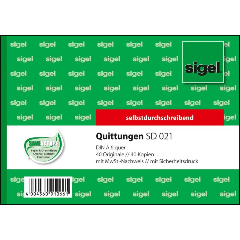 sigel Formularbuch "Quittung", mit MwSt.-Nachweis, A6 quer