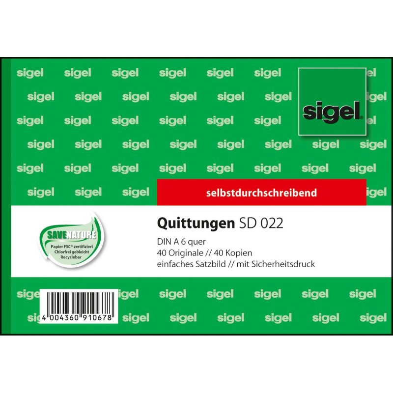 sigel Formularbuch "Quittung", einfaches Satzbild, A6 quer