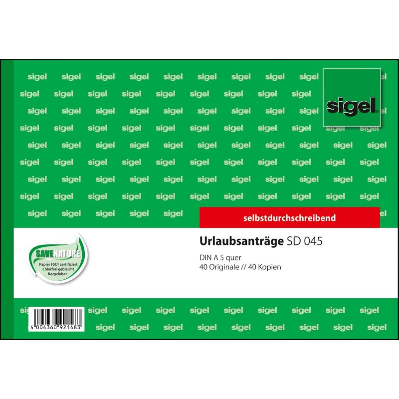 sigel Formularbuch "Urlaubsantrag", A5 quer, SD