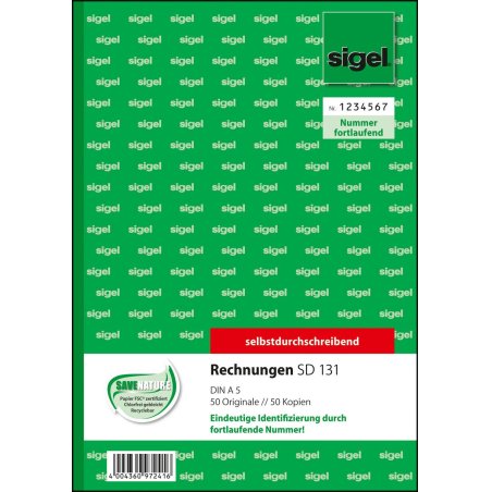 sigel Formularbuch "Rechnung", fortlaufende Nummerierung