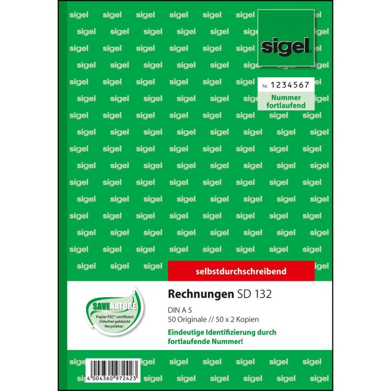 sigel Formularbuch "Rechnung", fortlaufende Nummerierung
