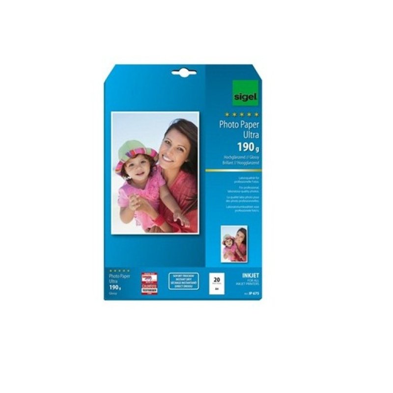 Sigel IP675 papier jet d'encre A4 (210x297 mm) Gloss 20 feuilles Blanc