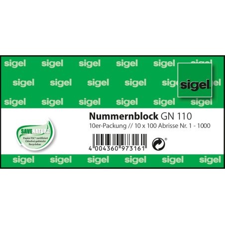 sigel Bloc de tickets numérotés 1-1000, 105 x 50 mm