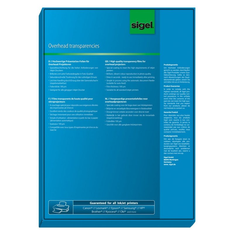 Sigel IF210 printing film Inkjet A4 (210×297 mm) Transparent 50 sheets