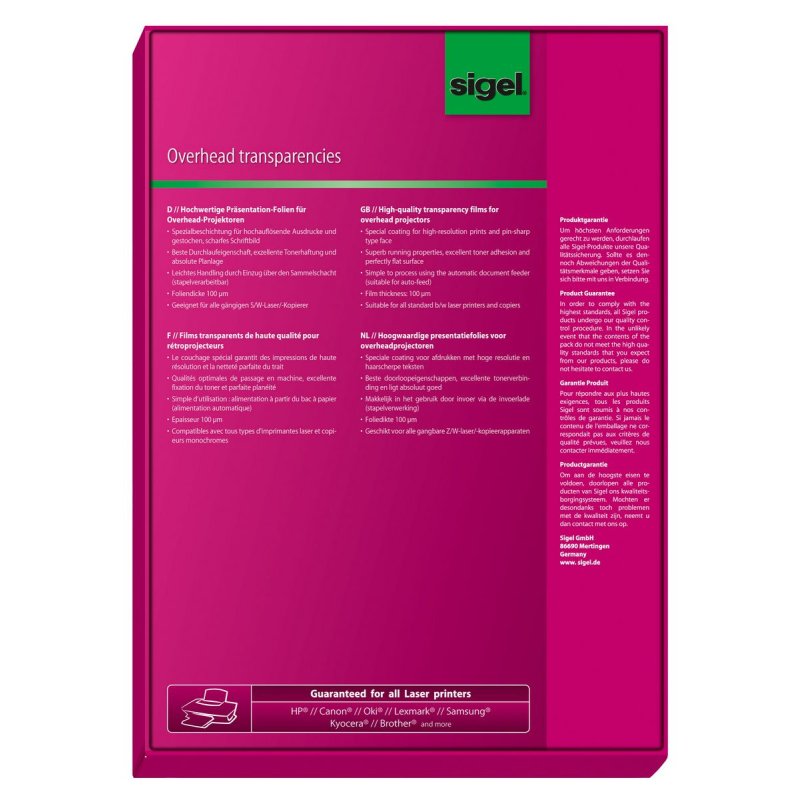 sigel Film pour imprimante laser / photocopieur noir/blanc