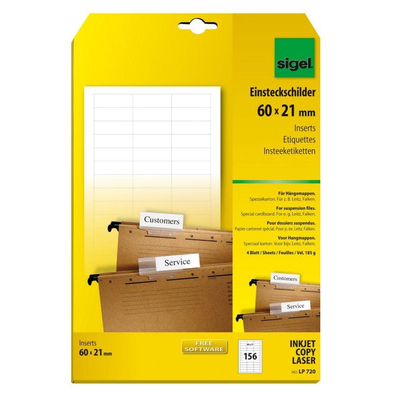 sigel Etiquettes PC pour dossiers suspendus, 60 x 21 mm