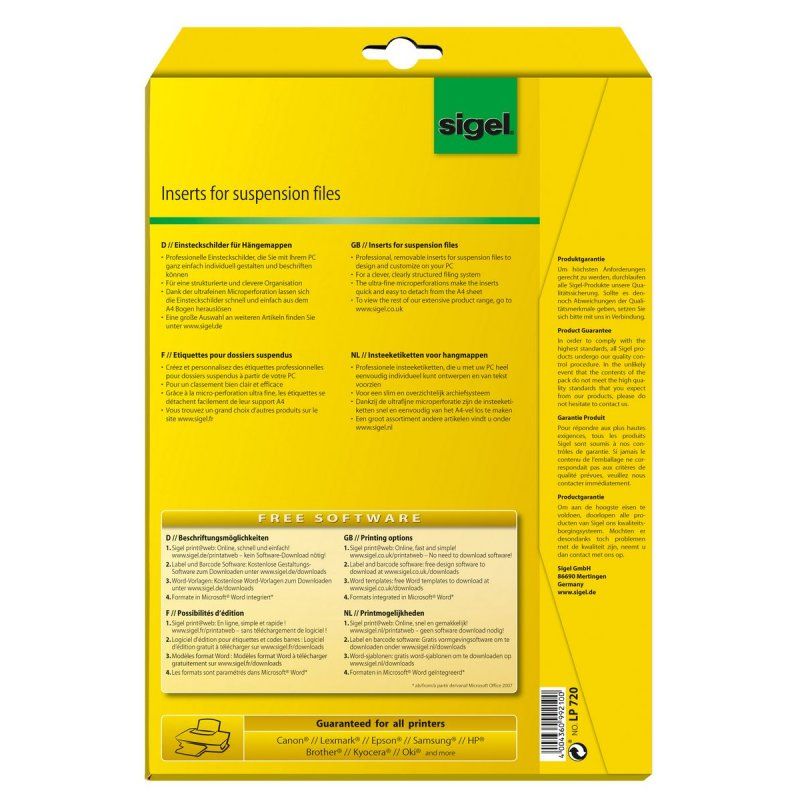 Sigel LP720 non-adhesive label 156 pc(s) White Rectangle