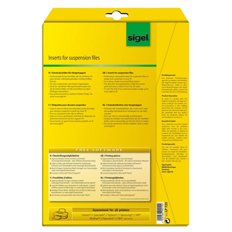 Sigel LP725 printer label White Non-adhesive printer label