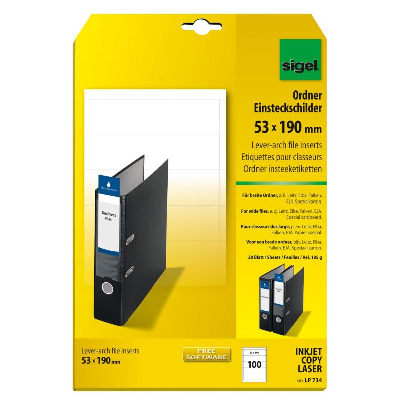 sigel Etiquette PC pour classeur, dos large, 53 x 190 mm