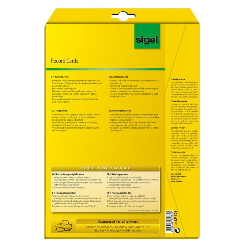 sigel Fiches bristol, A7 (A4), 185 g/m2, microperforation