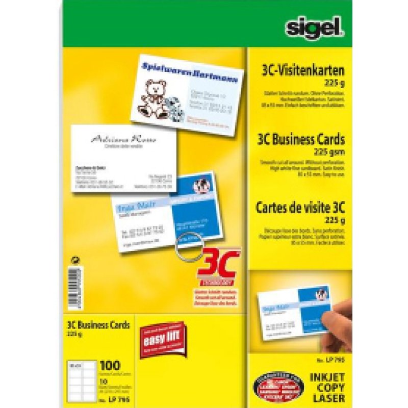 sigel Cartes de visite 3C, 85 x 55 mm, 225 g/m2, extra blanc