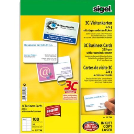sigel Cartes de visite 3C, 85 x 55 mm, 225 g/m2, extra blanc