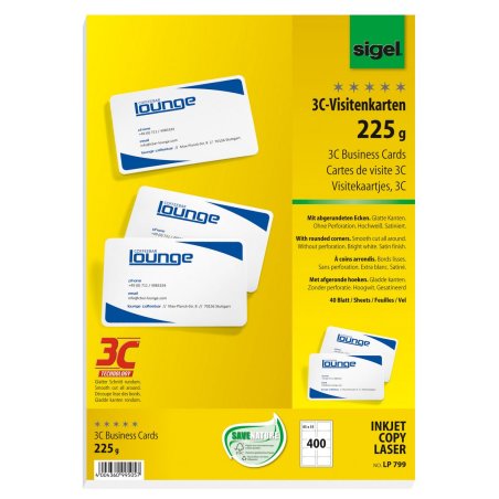 sigel Cartes de visite, 85 x 55 mm, 225 g/m2, extra blanc