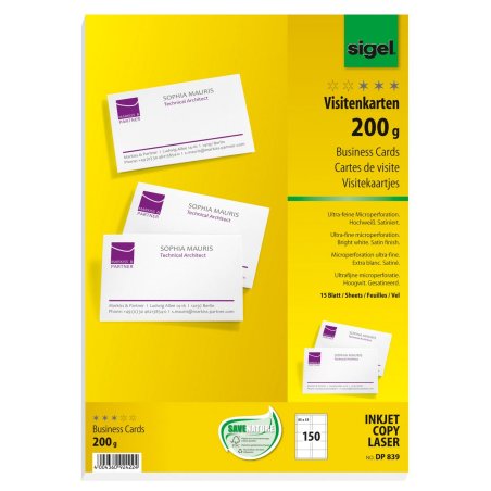 sigel cartes de visite, 85 x 55 mm, 200 g/m2, extra blanc