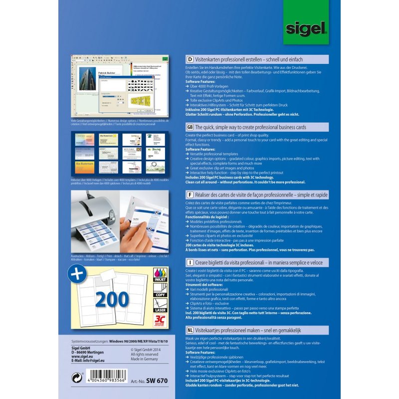Sigel BusinessCard Labeling creation
