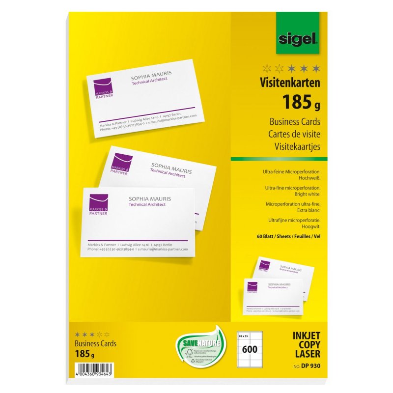 Sigel DP930 business card Laser/Inkjet White