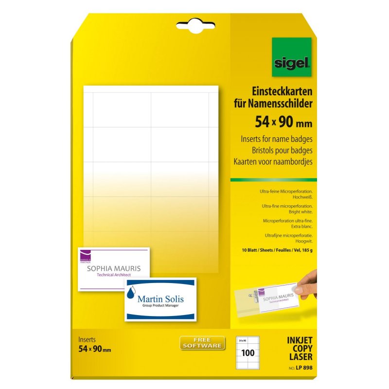 Sigel LP898 étiquette non-adhésive 100 pièce(s) Blanc Rectangle