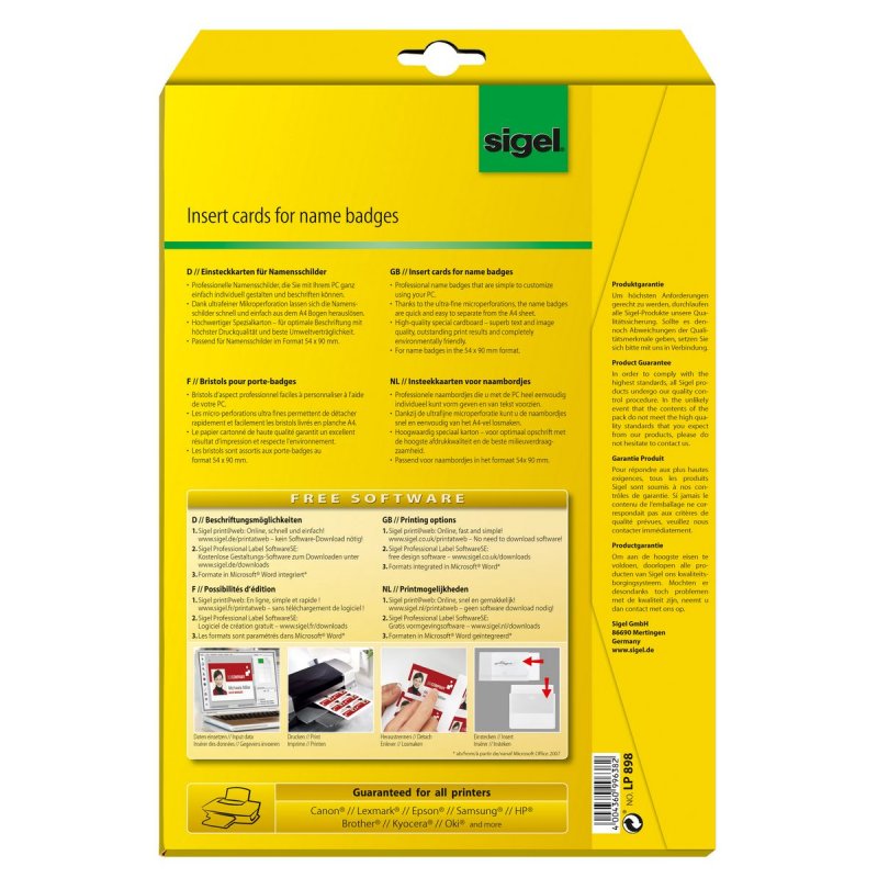 Sigel LP898 non-adhesive label 100 pc(s) White Rectangle