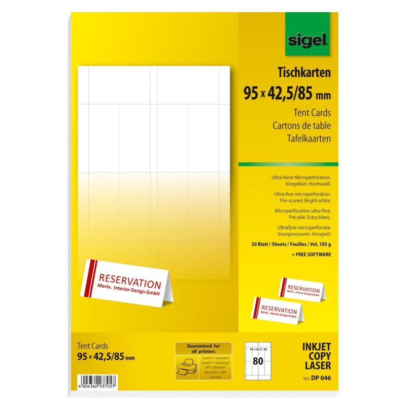 sigel Carte marque-place, blanc éclatant, 185 g/m2