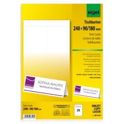 sigel Carte marque-place, blanc éclatant, 185 g/m2