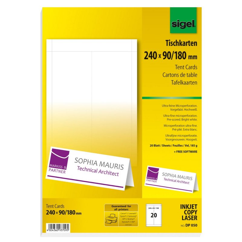 Sigel DP050 printer label White Non-adhesive printer label