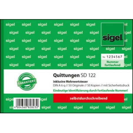 sigel Formularbuch "Quittung", inkl. MwSt., DIN A6 quer