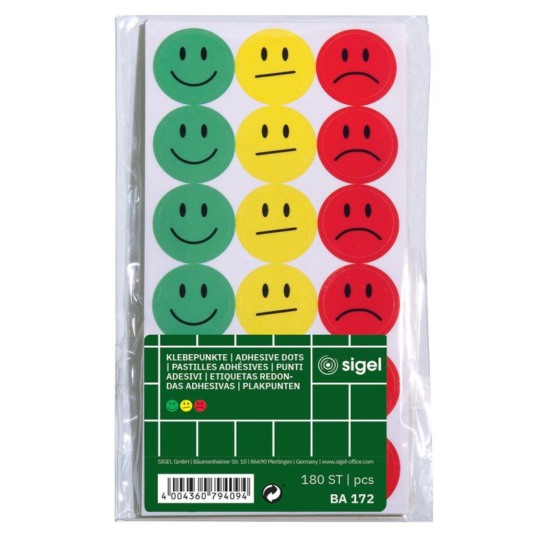 Sigel BA172 self-adhesive label Round Green, Red, Yellow 180 pc(s)