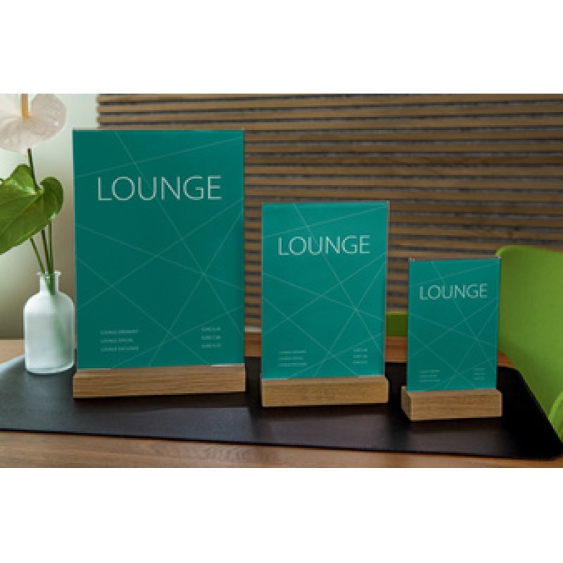 sigel Présentoir de table avec socle en bois, acrylique, A5