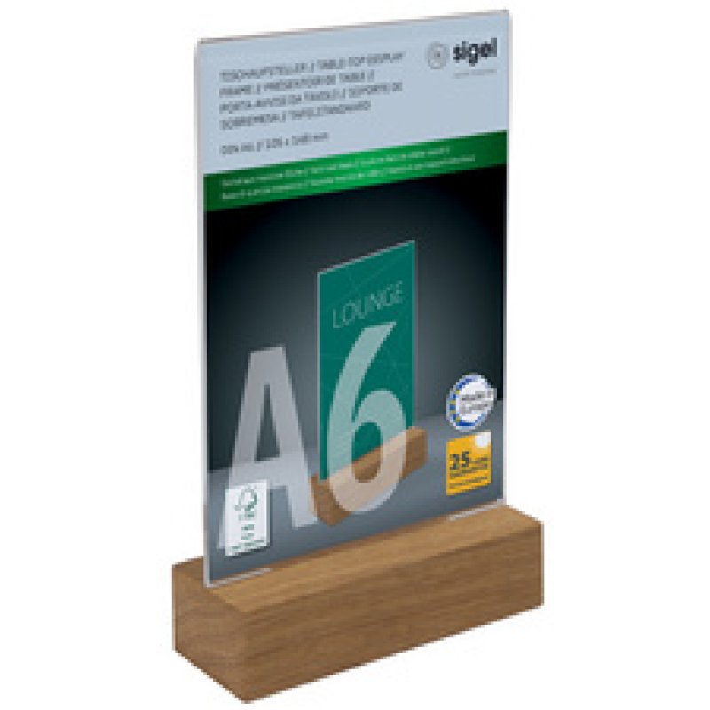 sigel Présentoir de table avec socle en bois, acrylique, A5