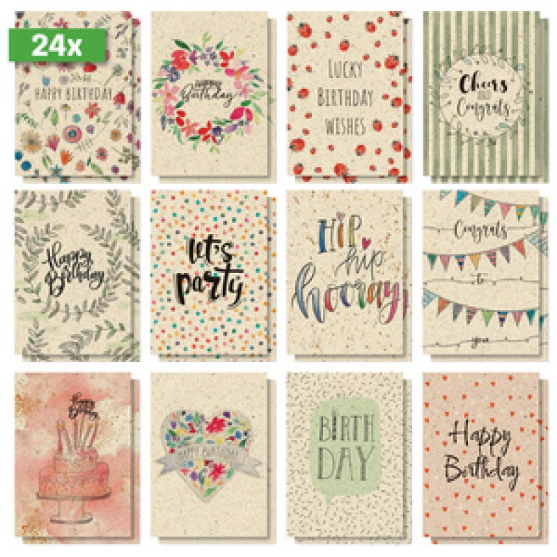 sigel Set cartes postales anniversaire Happy Grassy Birthday