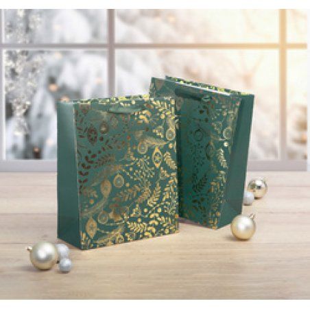 sigel Sac cadeau de Noël "Golden ornaments on green", grand