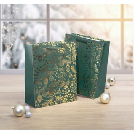 sigel Sac cadeau de Noël "Golden ornaments on green", petit