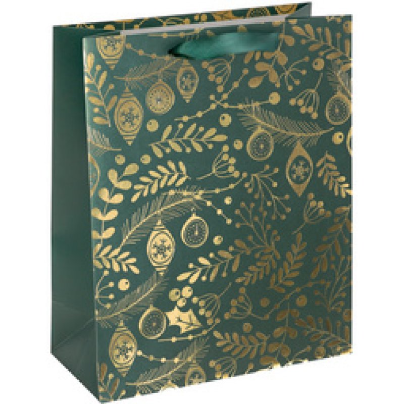 sigel Sac cadeau de Noël "Golden ornaments on green", petit