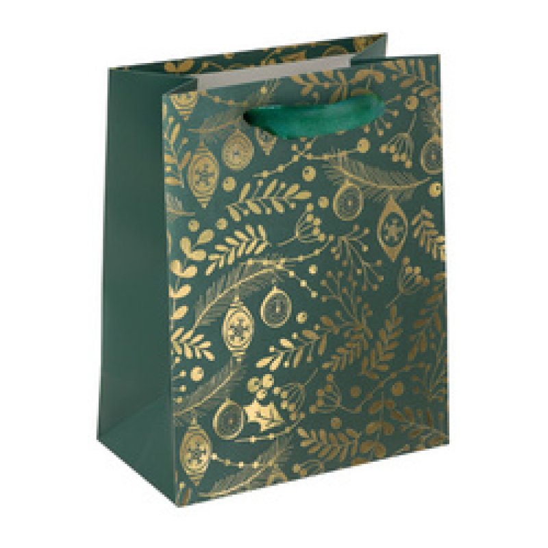 sigel Sac cadeau de Noël "Golden ornaments on green", petit
