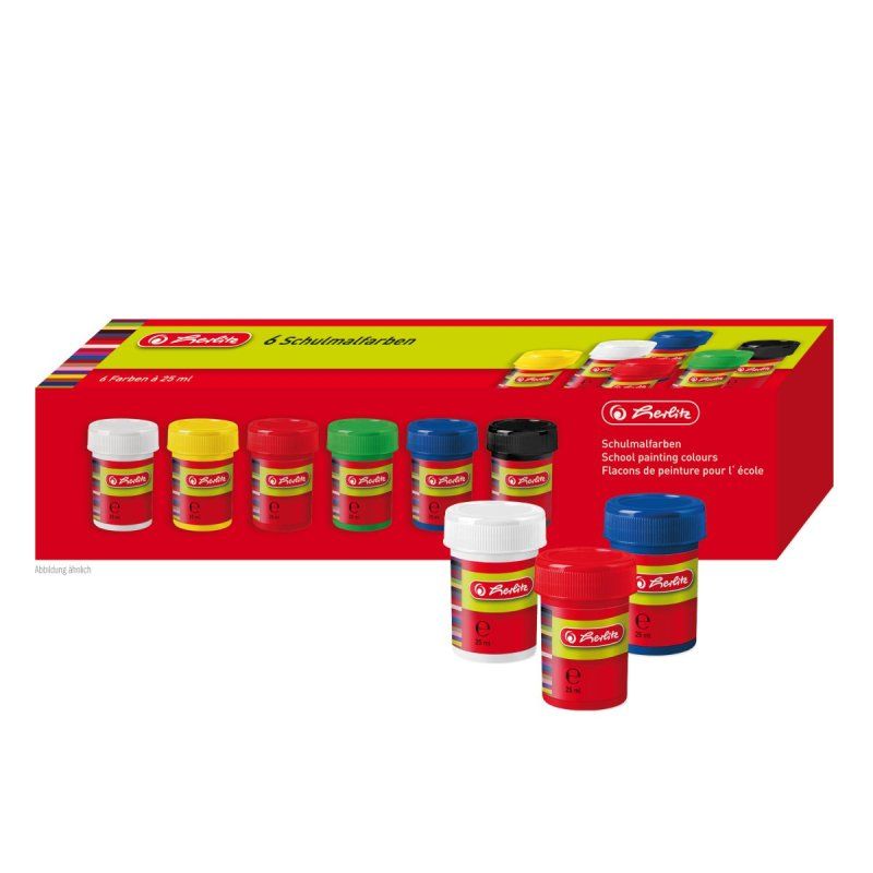 Herlitz 8643025 water based paint Black, Blue, Green, Red, White, Yellow 25 ml Jar 6 pc(s)