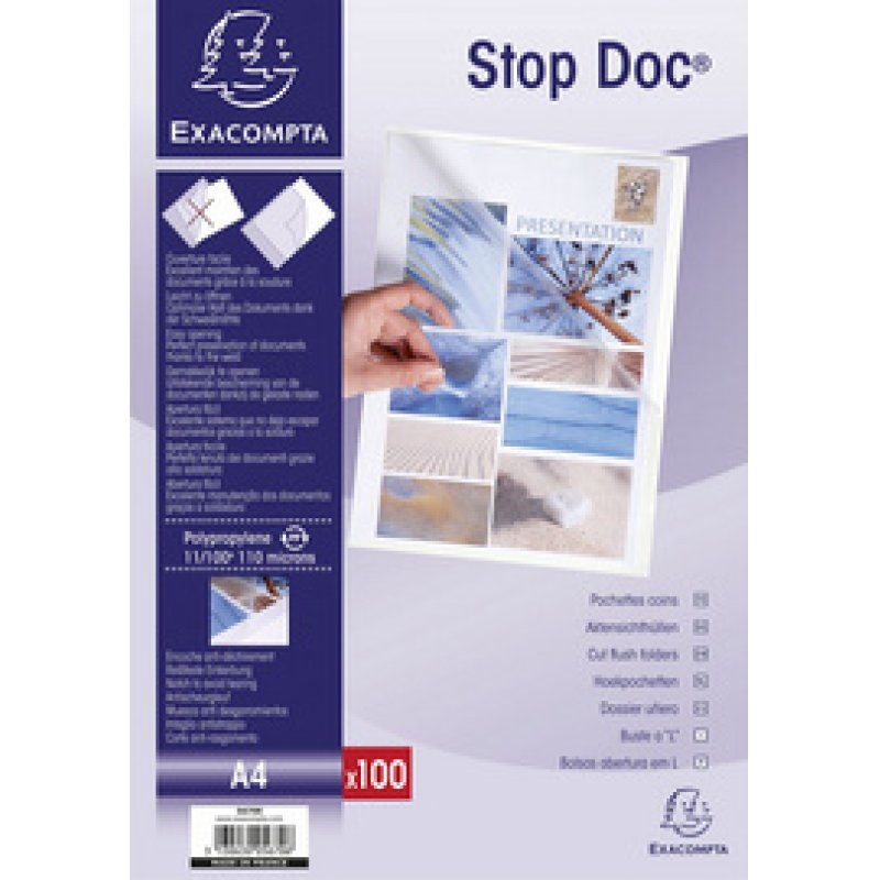 EXACOMPTA Pochettes coins Stop Doc, A4, PP 0,11 mm,