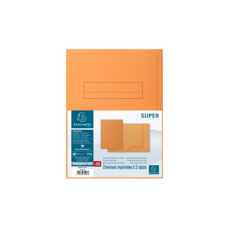 EXACOMPTA Chemise à rabats SUPER 250, A4, carton, orange