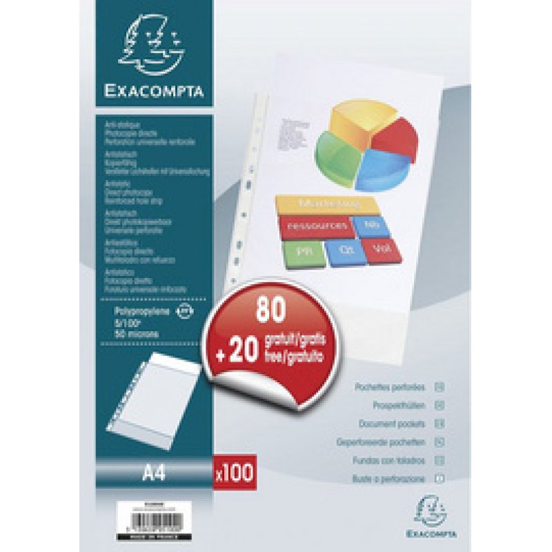 EXACOMPTA Pochette perforée, A4, pack promo 80 20 GRATUIT