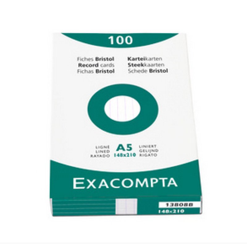 EXACOMPTA Fiches bristol, A5, ligné, blanc
