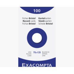 EXACOMPTA Fiches bristol, 75 x 125 mm, uni, blanc