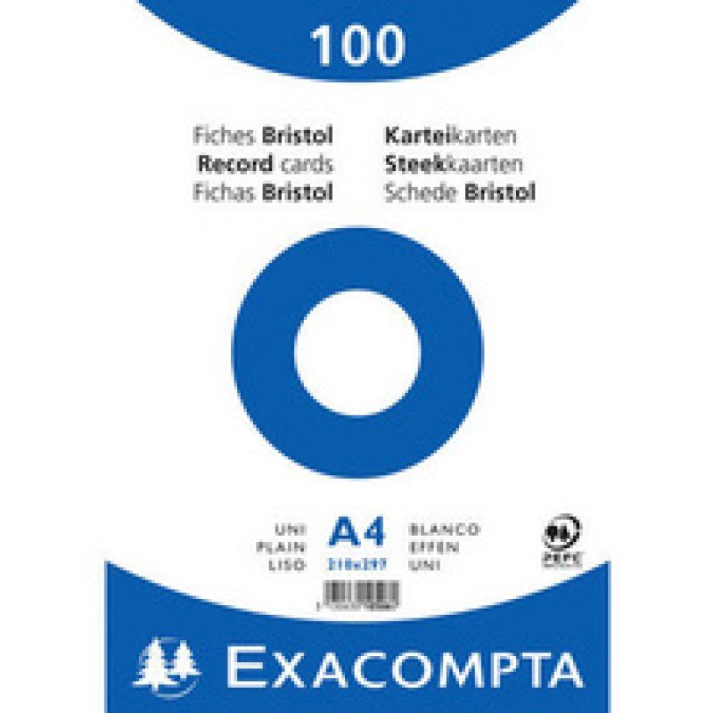 EXACOMPTA Fiches bristol, A4, uni, blanc