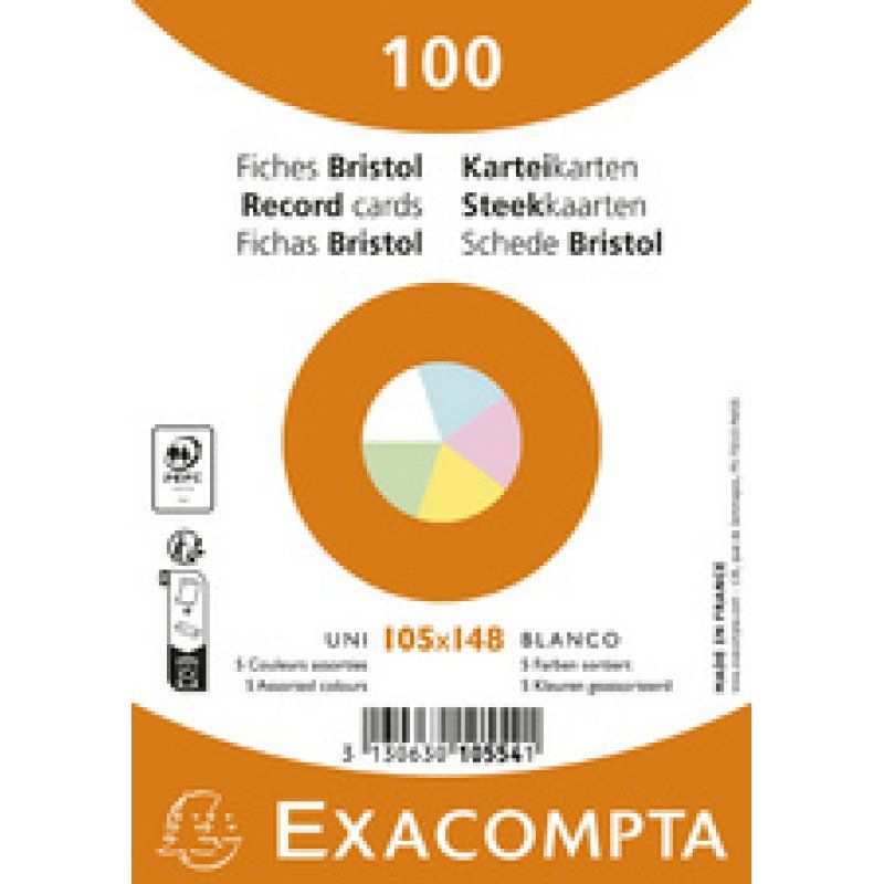 EXACOMPTA Fiches bristol, A6, uni, blanc