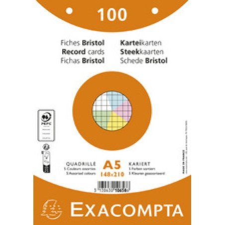EXACOMPTA Fiches bristol, A5, quadrillé, assorti