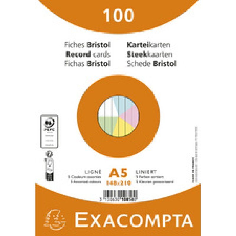 EXACOMPTA Fiches bristol, A5, uni, blanc